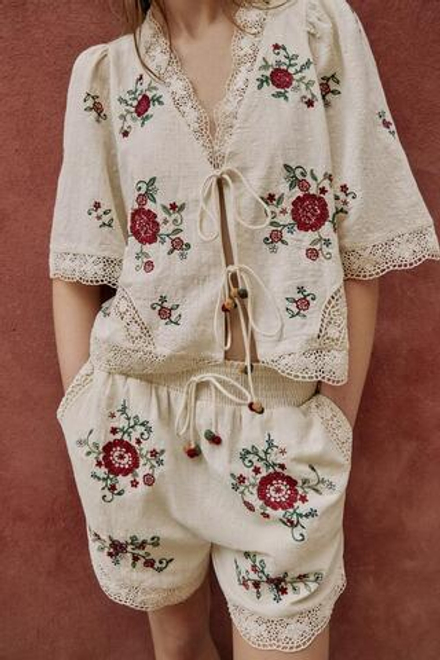 ZARA ТОП С ВЫШИВКОЙ, ЭКРЮ
