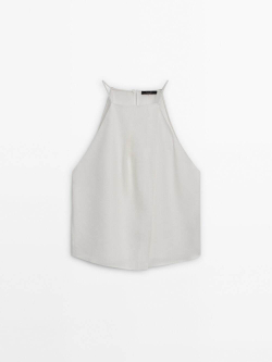 Massimo Dutti Короткий топ из льняной смеси, кремовый