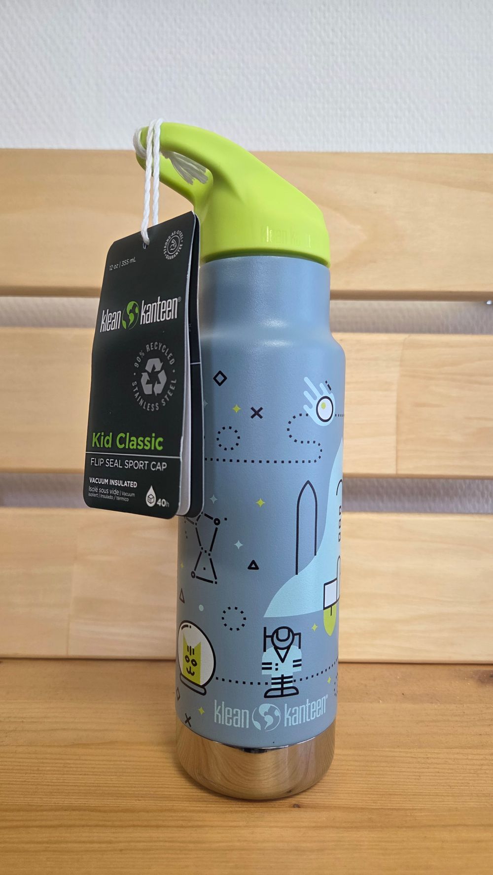 Детская термобутылка Klean Kanteen Insulated Kid Classic Flip Sport 12oz (355 мл) Launch Plan (витринный образец, потертости)
