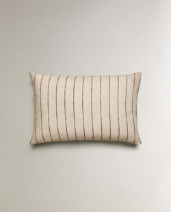 ZARA HOME НАВОЛОЧКА ИЗ ХЛОПКА И ЛЬНА В ПОЛОСКУ, СВЕТЛО-БЕЖЕВЫЙ