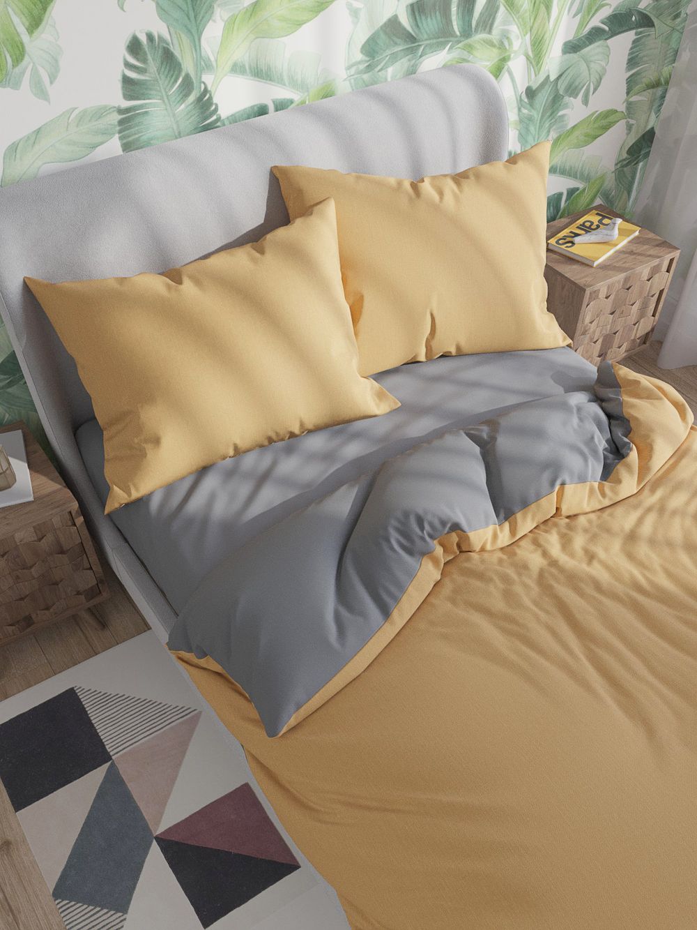 Постельное белье Сказка "Senapato/Grigio" евро Наволочка 50х70 см 2 шт Простынь на резинке 180х200 см Пододеяльник 200х215 см , поплин