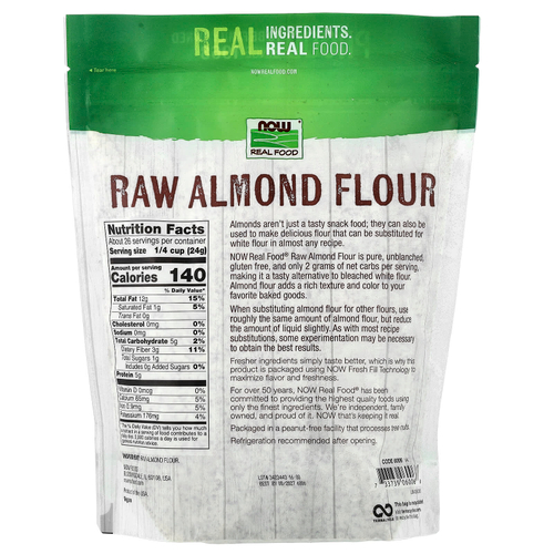 NOW Foods, Real Food, сырая миндальная мука, 624 г (22 унции)