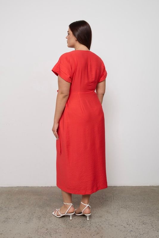 Платье на запах из жатой вискозы с коротким рукавом, красный
