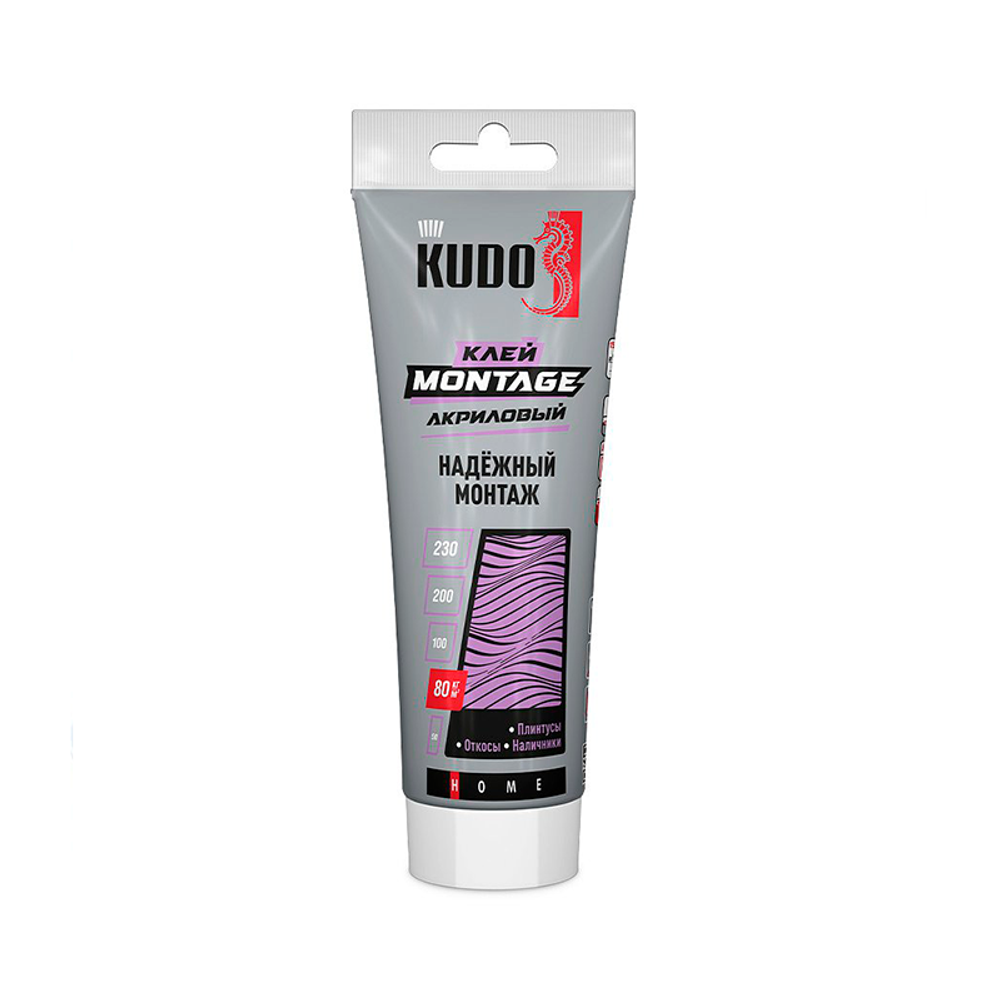 Клей KUDO HOME Мontage для надёжного монтажа, на акриловой основе, белый, тюбик 200 мл