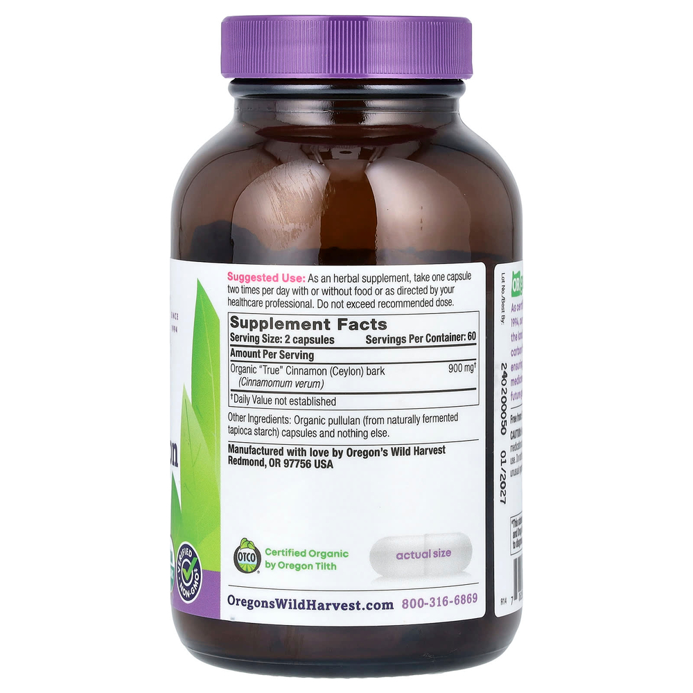 Oregon's Wild Harvest, органическая корица (цейлон), 120 органических веганских капсул (450 мг в 1 капсуле)