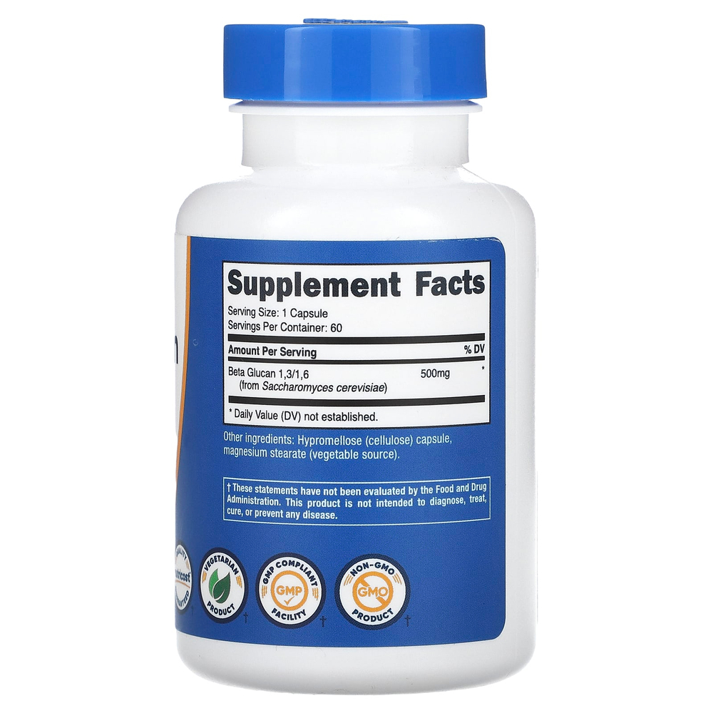 Nutricost, бета-глюкан 1,3/1,6, 500 мг, 60 капсул