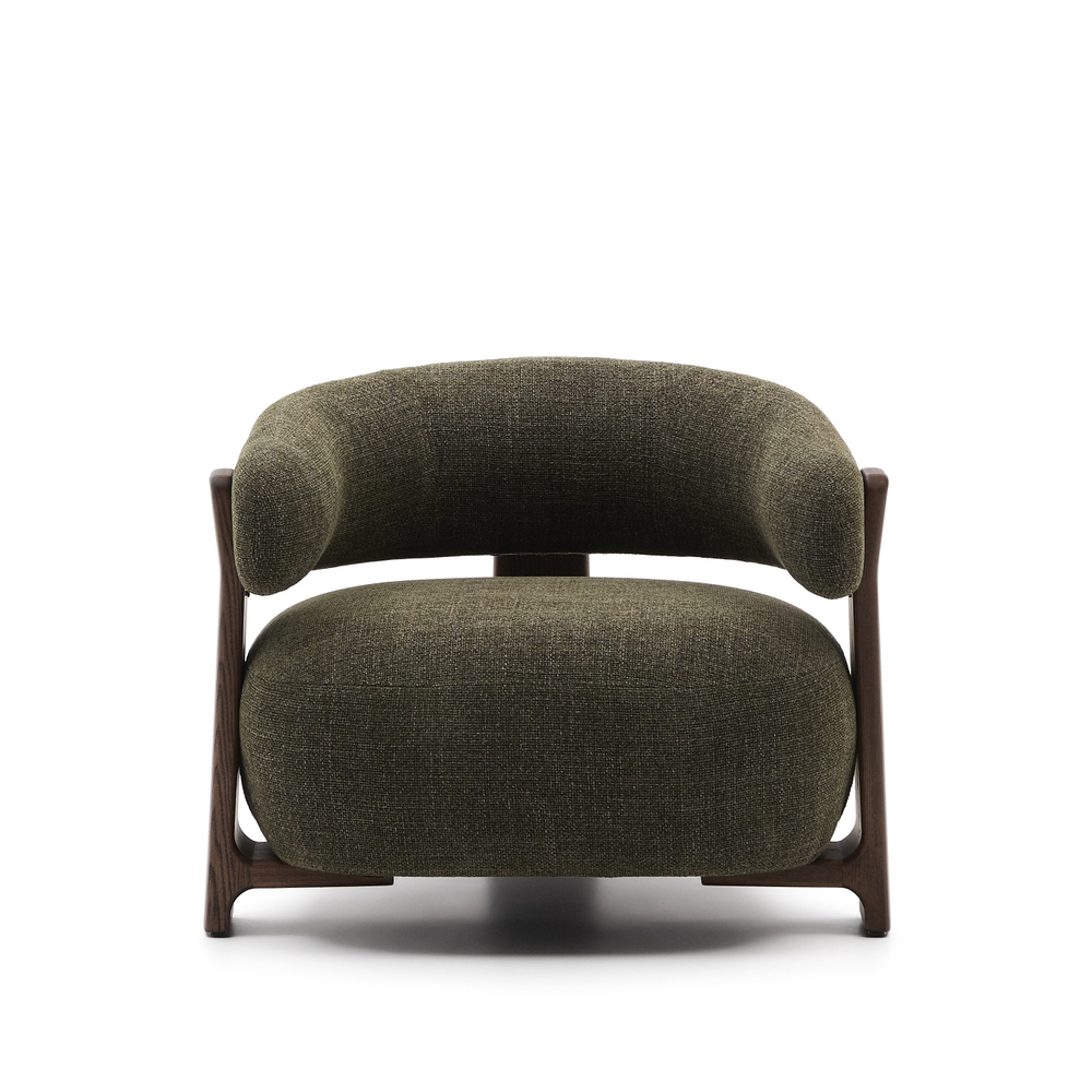 Granite Кресло из зеленого шенилла и массива ясеня в отделке орех