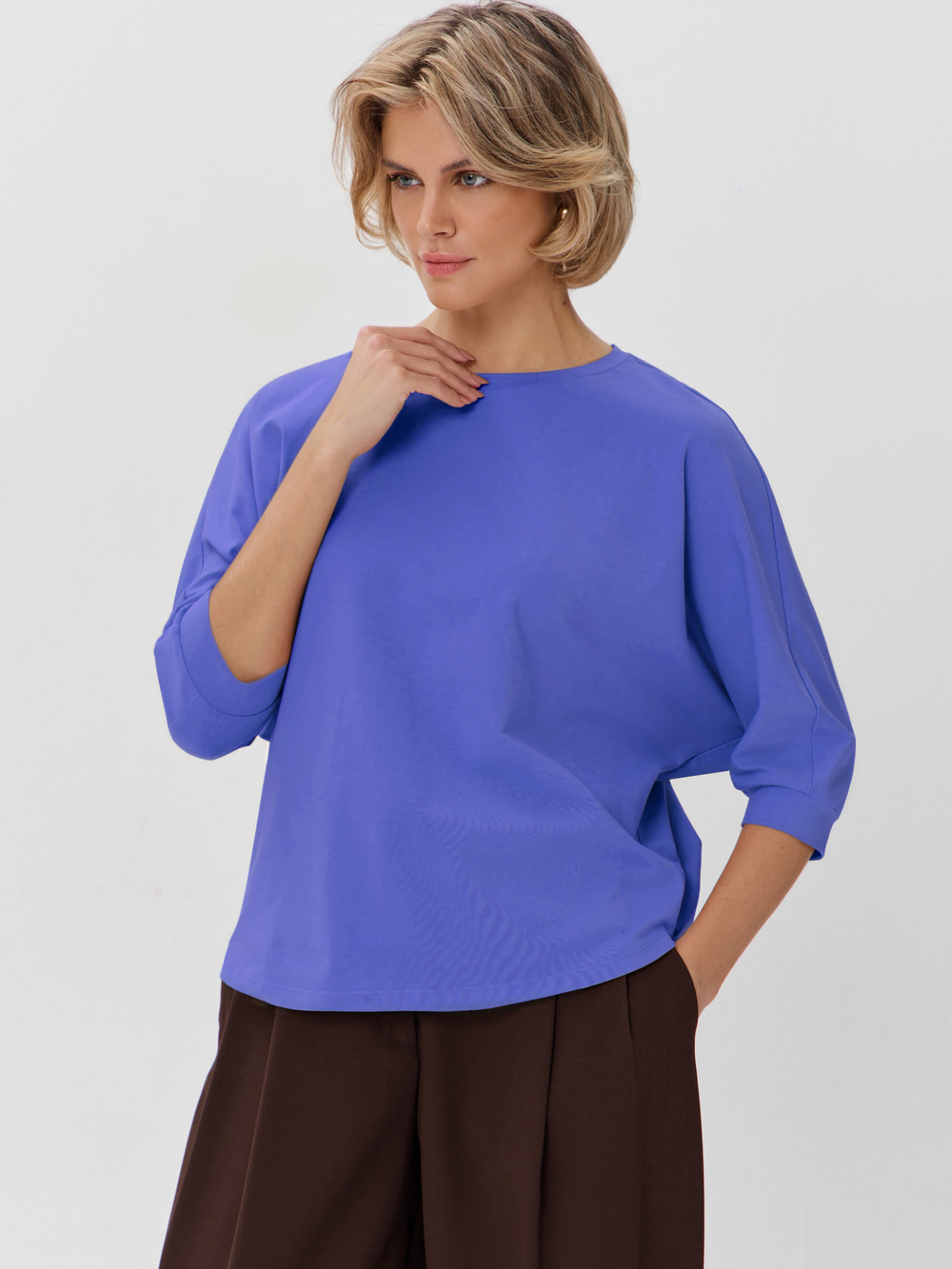 Свободная футболка летучая мышь с рукавом 3/4