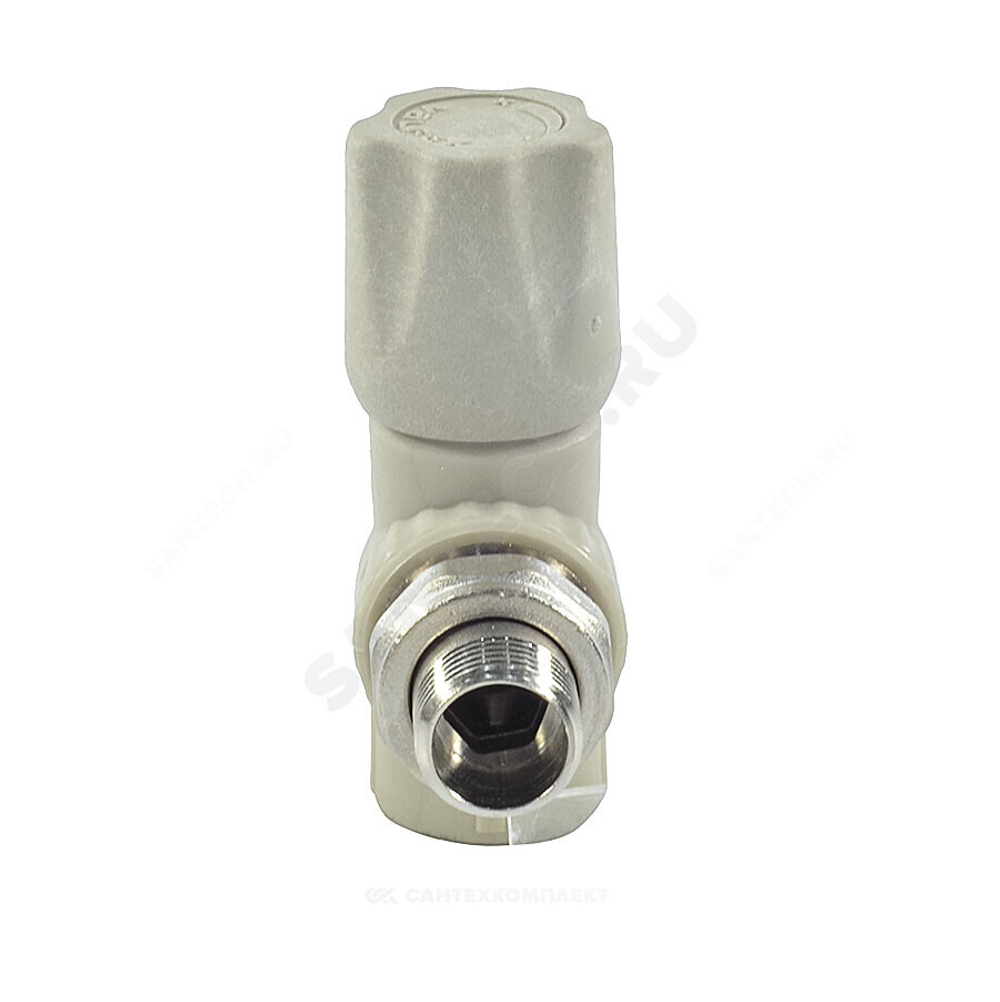 Клапан (вентиль) PP-R запорный серый Дн 20х1/2" Ру25 НР угловой для радиатора VALFEX 1014720012Г