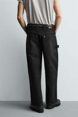 ZARA БРЮКИ КАРГО WIDE FIT, ЧЕРНЫЙ