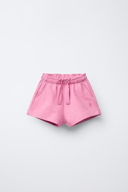 ZARA БАЗОВЫЕ ШОРТЫ ИЗ МЯГКОЙ ТКАНИ С ЦВЕТОЧНОЙ ВЫШИВКОЙ, РОЗОВАТЫЙ