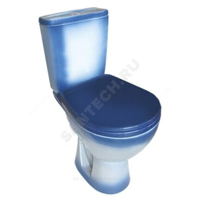 Унитаз-компакт горизонтальный выпуск нижний подвод 2/реж с сиденьем полипропилен синий декор Соло Rosa (Кировская керамика)