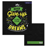 Тетрадь 36л., А5, клетка, Alingar "Never give up", скрепка, мелованный картон (стандарт) , блок офсет, 4 дизайна в пленке т/у