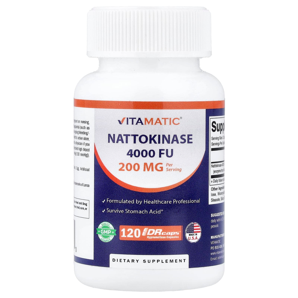 Vitamatic, наттокиназа, 120 DRcaps® (100 мг в 1 капсуле)