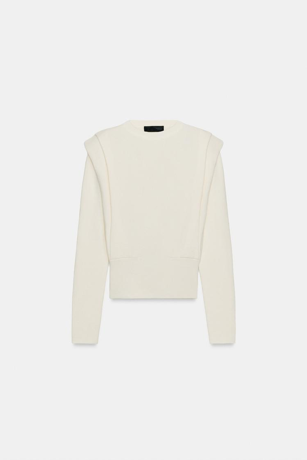 ZARA ВЯЗАНЫЙ СВИТЕР С ПОДПЛЕЧНИКАМИ, ЭКРЮ