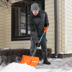 Лопата для уборки снега пластиковая, 490х370х1350 мм, стальной черенок, усиленная Сибртех