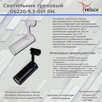 06220-9.3-001RN LED18W BK светильник трековый