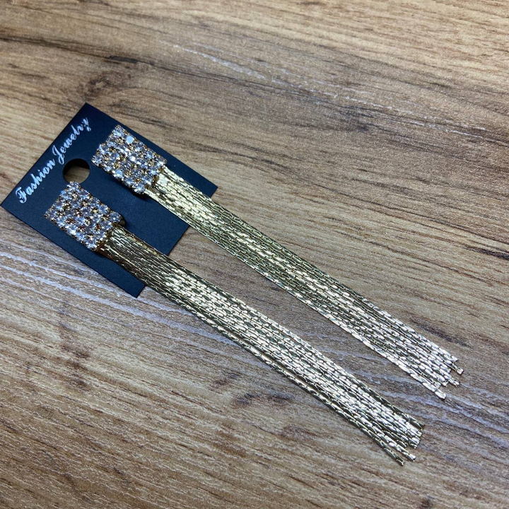 Серьги англ.заст. Bogema прямоугольник из страз 4 х 5 цепочки жгутики металл золотистый