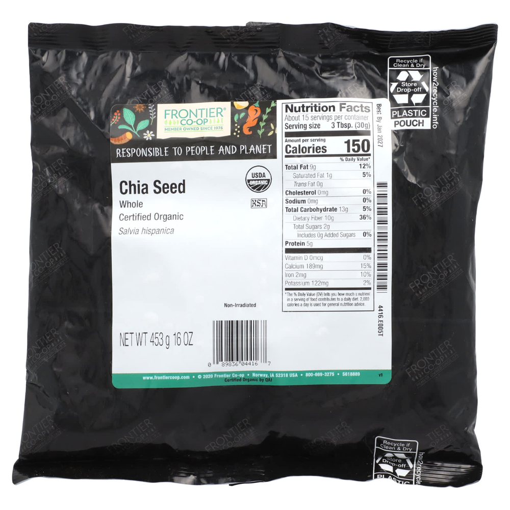 Frontier Co-op, Органические цельные семена чиа, 453 г (16 унций)
