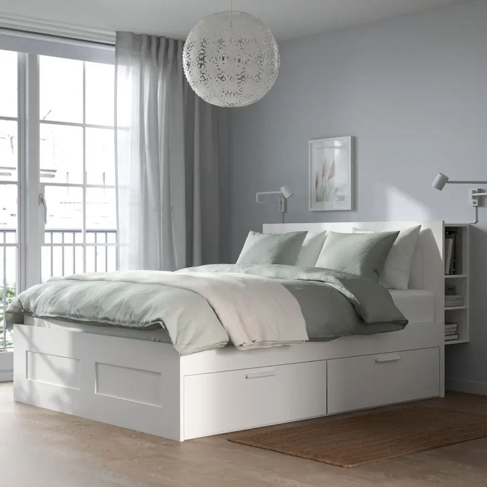 Каркас кровати с ящиками - IKEA BRIMNES/LÖNSET/LONSET, 160х200 см, белый, БРИМНЭС/БРИМНЕС/ЛОНСЕТ ИКЕА