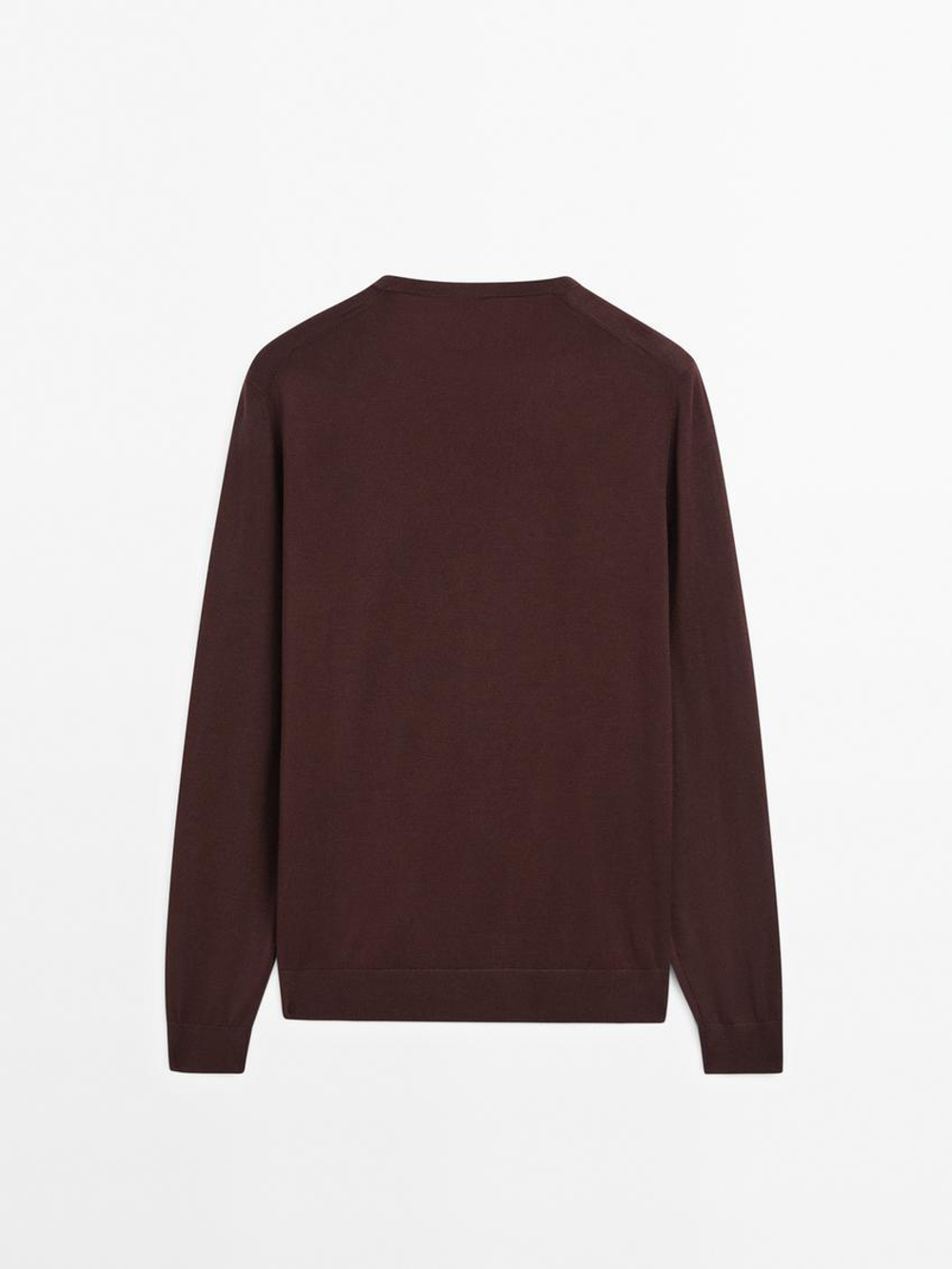 Massimo Dutti Хлопковый свитер с длинными рукавами, гранатовый