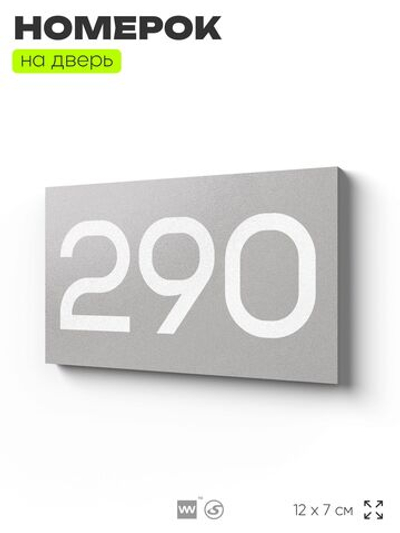 Номер на дверь 290, табличка на дверь для офиса, квартиры, кабинета, аудитории, склада, серая 120х70 мм, Айдентика Технолоджи