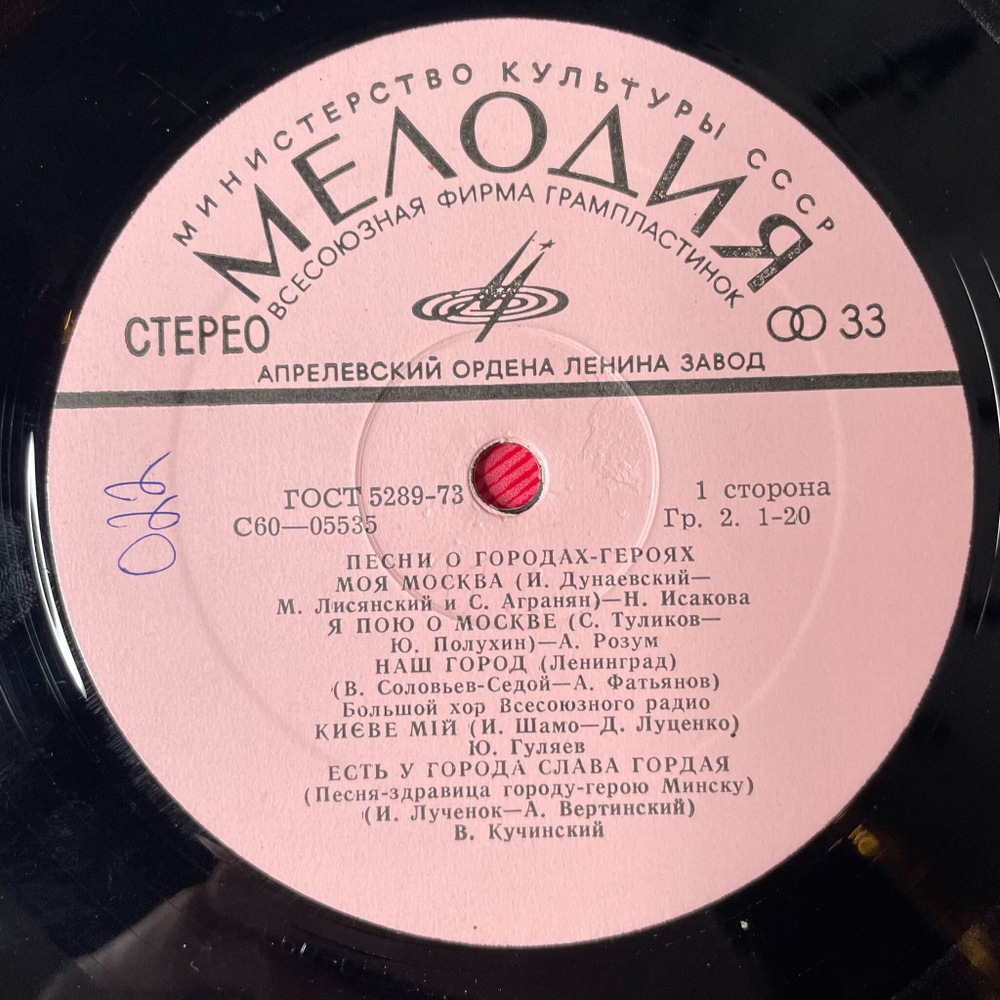 Винтажная виниловая пластинка LP Сборник Песни О Городах Героях (СССР 1975)