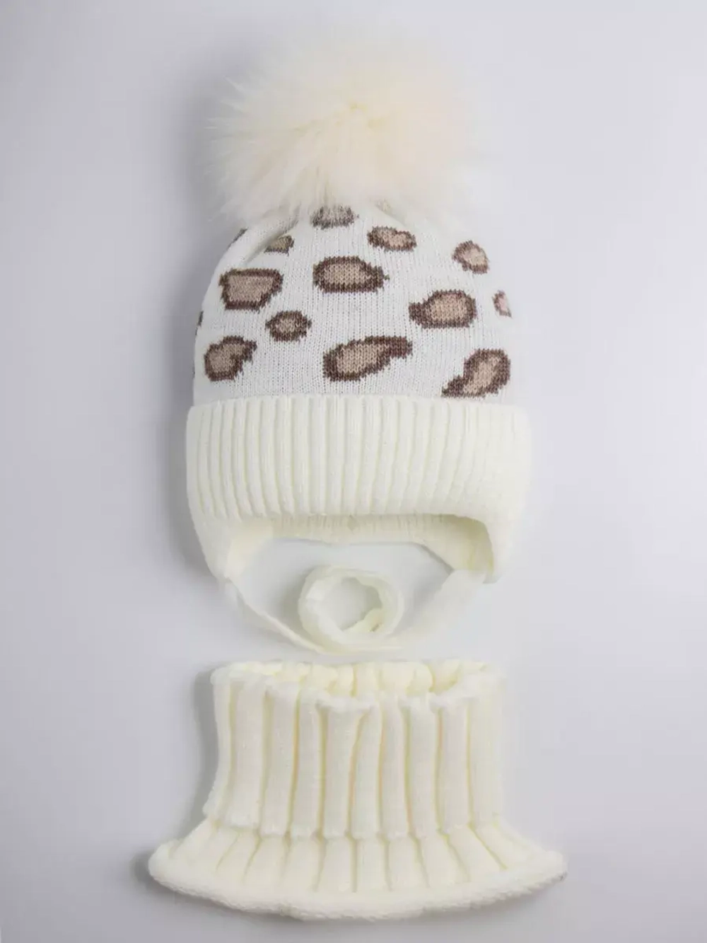 Шапка зимняя для девочки со снудом, леопардовая
