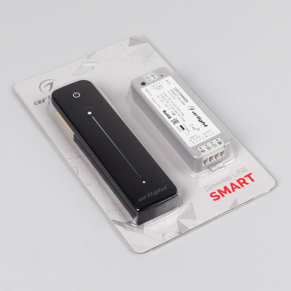 Диммер SMART-DIM-SET-LINE (12-24V, 1x8A, ПДУ 2.4G) (Arlight, IP20 Пластик, 5 лет) 034794