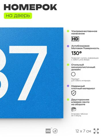 Номер на дверь 787, табличка на дверь для офиса, квартиры, кабинета, аудитории, склада, голубая 120х70 мм, Айдентика Технолоджи