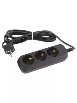 Удлинитель Intro UE330-B сетевой электрический бытовой с заземлением 3 розетки, 3 м, ПВС 3х0,75 мм2, 10А, черный