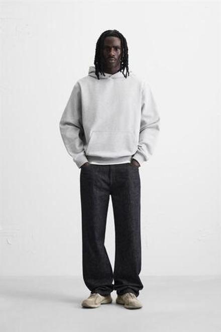 ZARA БАЗОВОЕ ХУДИ С КАПЮШОНОМ, СЕРЫЙ МЕЛАНЖ