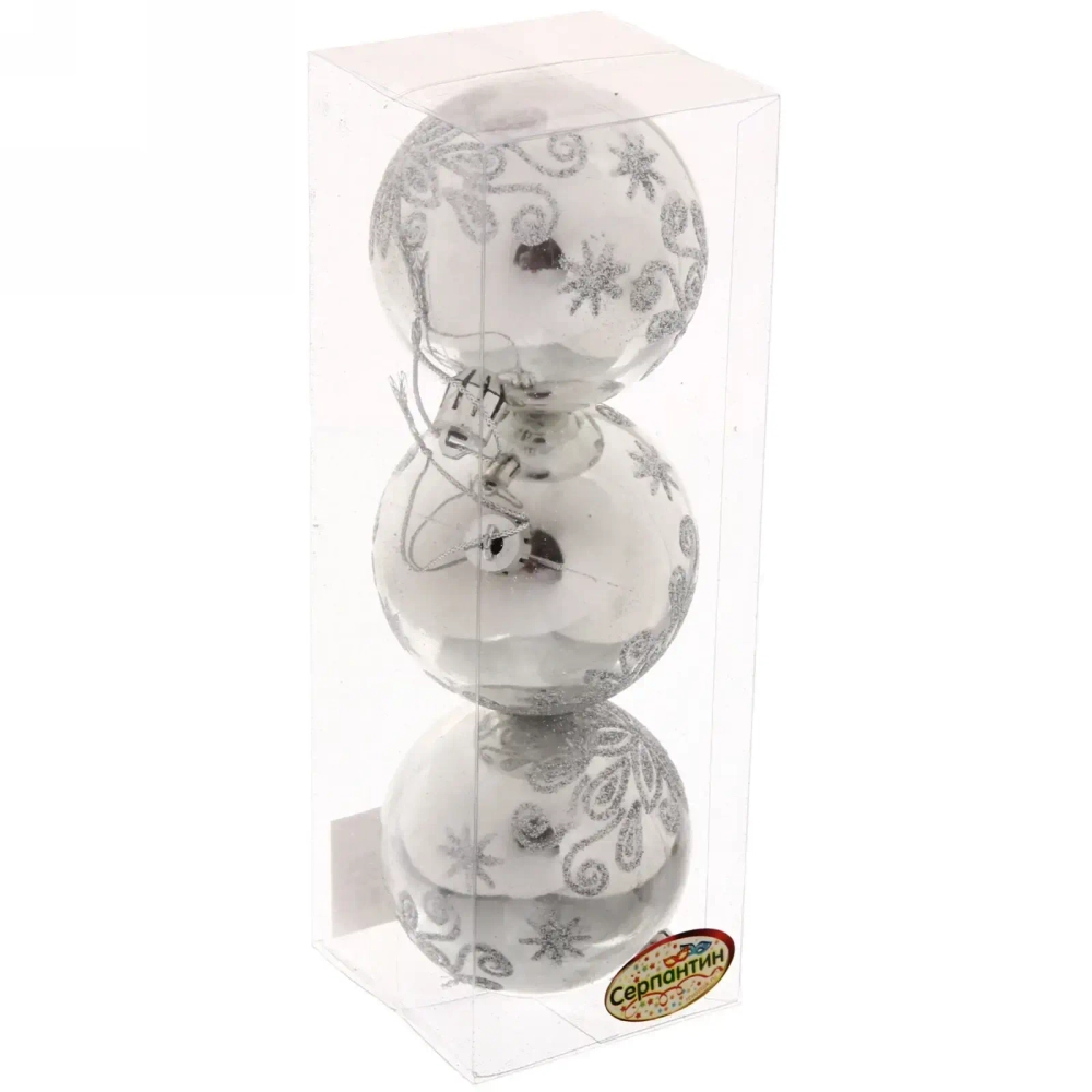 Новогодние шары 7см (набор 3 шт) «Павлиний хвост», серебро