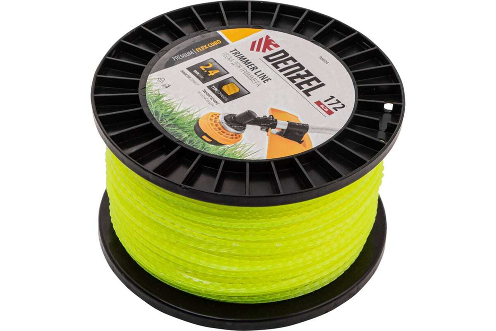 Леска FLEX CORD зубчатый квадрат 2.4 мм, 172 м, на DIN катушке для триммера Denzel 96804