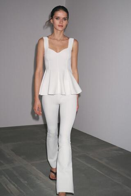ZARA БРЮКИ FLARED ИЗ ЭЛАСТИЧНОЙ ТКАНИ, ЖЕЛТОВАТО-БЕЛЫЙ