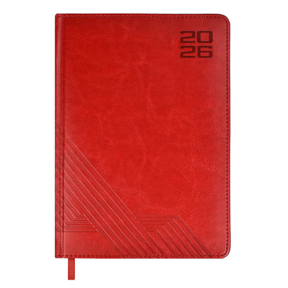 Ежедневник датированный 2026 ESCALADA, А5, 176 л., арт. 70222/ 15 САРИФ КРАСНЫЙ (кожзам: 146x211 мм, твёрдый переплёт с поролоном, материал обложки: искусственная кожа "Сариф"; декор: блинтовое тиснение; способ крепления блока: ниткошвейный; вн. блок