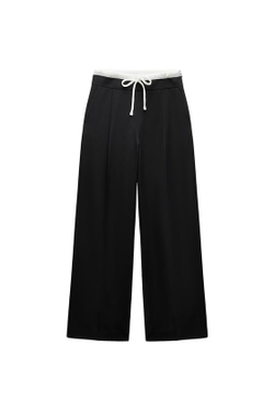 ZARA БРЮКИ WIDE LEG С ДВОЙНЫМ ПОЯСОМ, ЧЕРНЫЙ