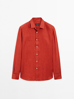Massimo Dutti Рубашка приталенного кроя из 100% льна, цвет жженого апельсина