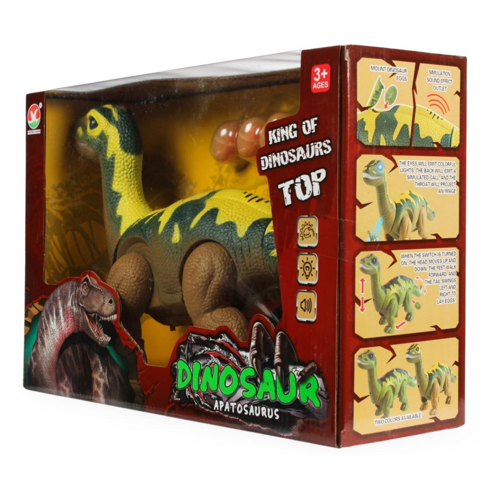 Динозавр Апатозавр зеленый. Ходит, откладывает яйца, свет/звук WB-00700/зеленый (Junfa)