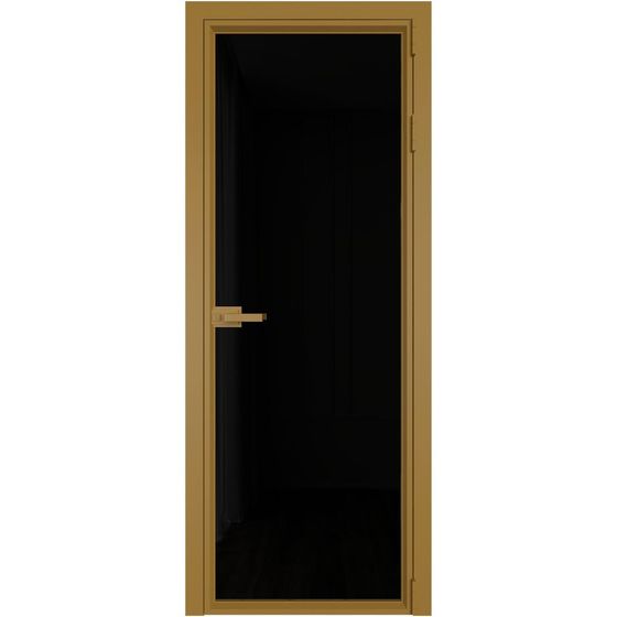 Алюминиевая дверь 1AV золото стекло чёрный триплекс