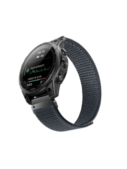 Ремешок для Garmin нейлоновый 20 мм (циферблат 42-43 мм) эластичный, быстросъемный на липучках велкро (Серо-синий)