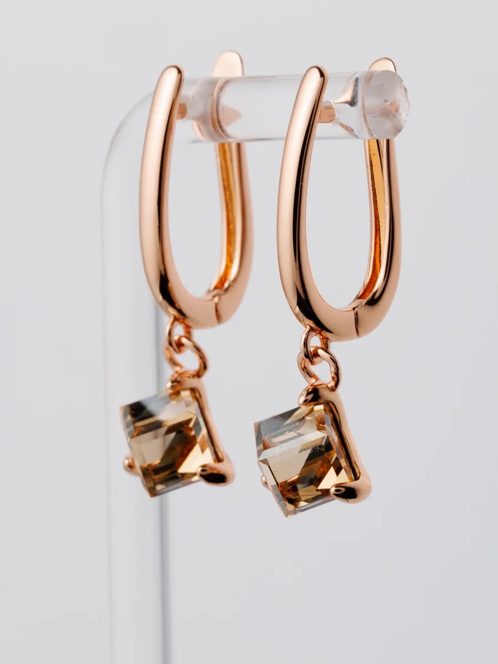 Серьги-подвески Миражи с кристаллом Swarovski цвета шампань