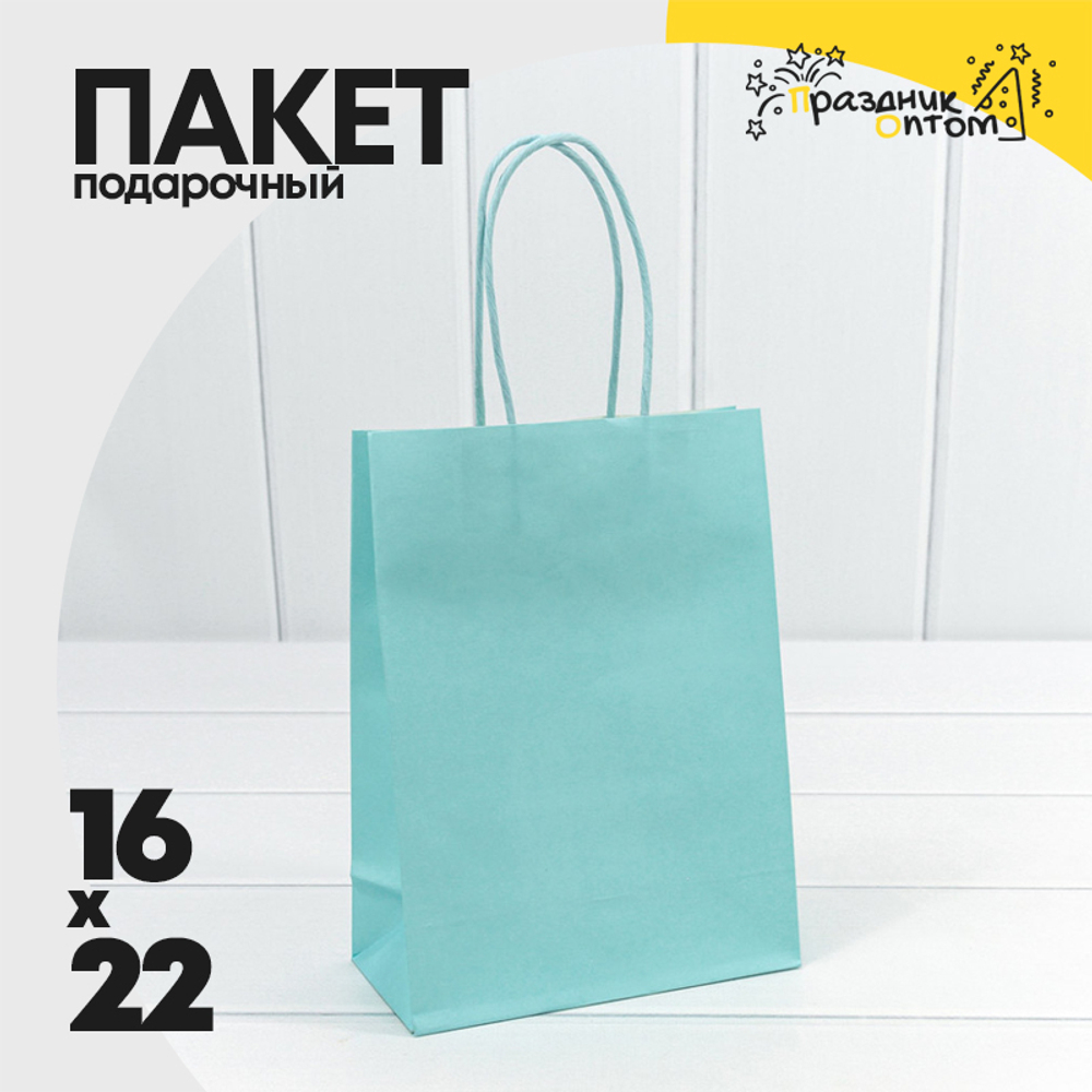 Пакет подарочный 16х22х8см (Голубой, Крафт)