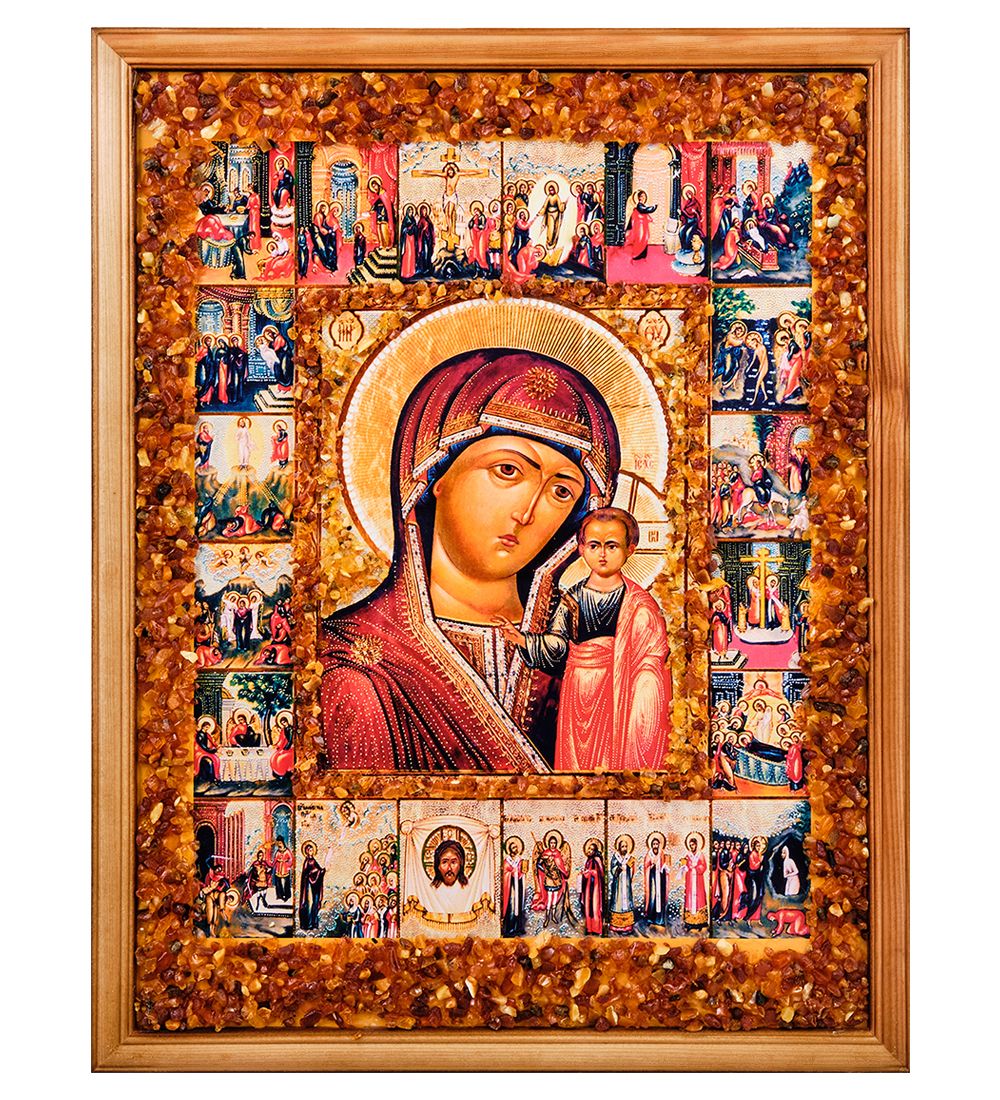 AMB-72/17 Икона «Казанская Божией Матери» (с янтарной крошкой) дер.краш.рамка 30х40