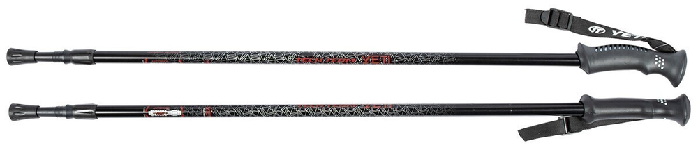 Палки для скандинавской ходьбы треккинговые Tech Team Yeti Black 115-135 см., двухсекционные телескопические алюминиевые, система-антишок