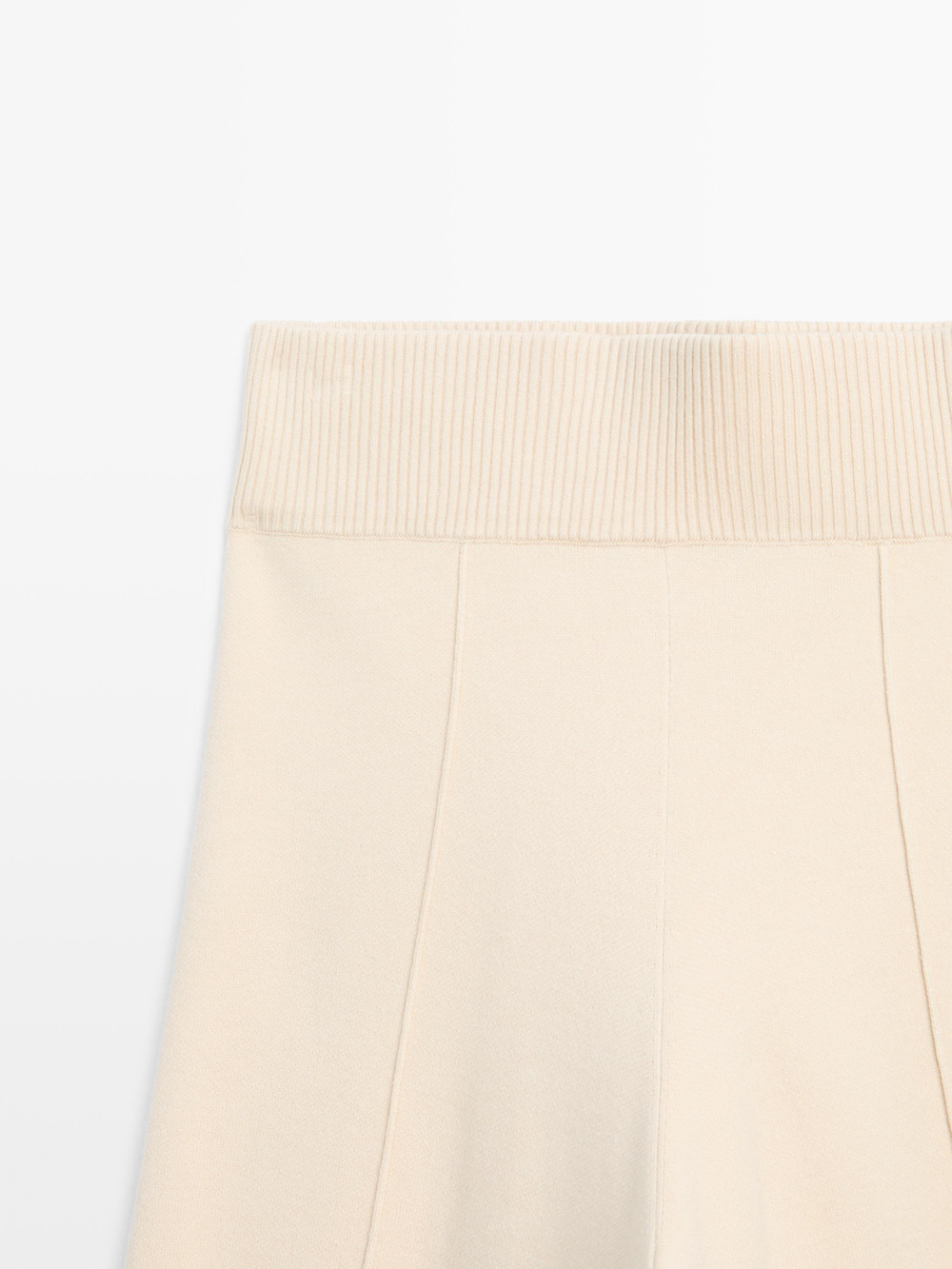 Massimo Dutti Широкие трикотажные брюки с декоративными швами, бежевый