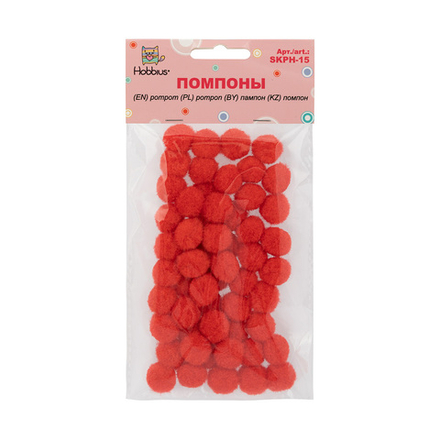 "Hobbius"  Помпоны  цв.красный 15 мм  50 шт