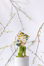 Первоцветы в бетонном кашпо с открыткой