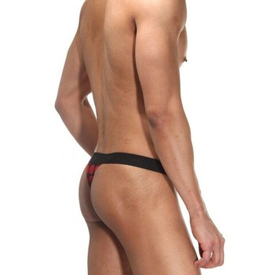 Мужские трусы-тонги в горох (Размер: S-M) (Цвет: красный с черным)