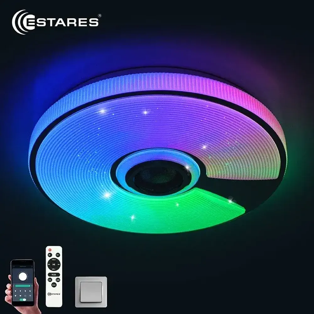 Управляемая светодиодная музыкальная люстра SONG RGB 60W R-APP-380x70-WHITE/CHROME/SHINY-220-IP20